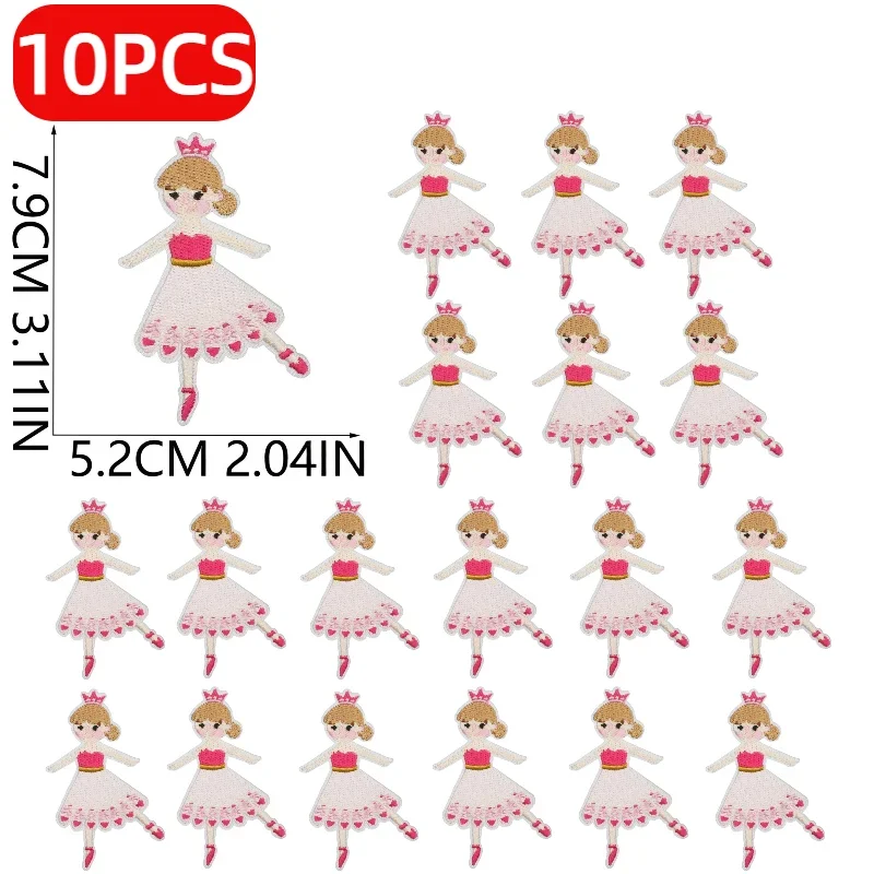 Set de 1/10 piezas de parches termoadhesivos de tela bordada rosa con diseños de Papá Noel, niña bailarina, flor y copo de nieve para bolsos, sombreros, ropa y vestidos