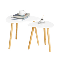 SoBuy FBT74-W Set side table with shelves coffee table sofa table coffee table Typing table Bamboo White/Nature