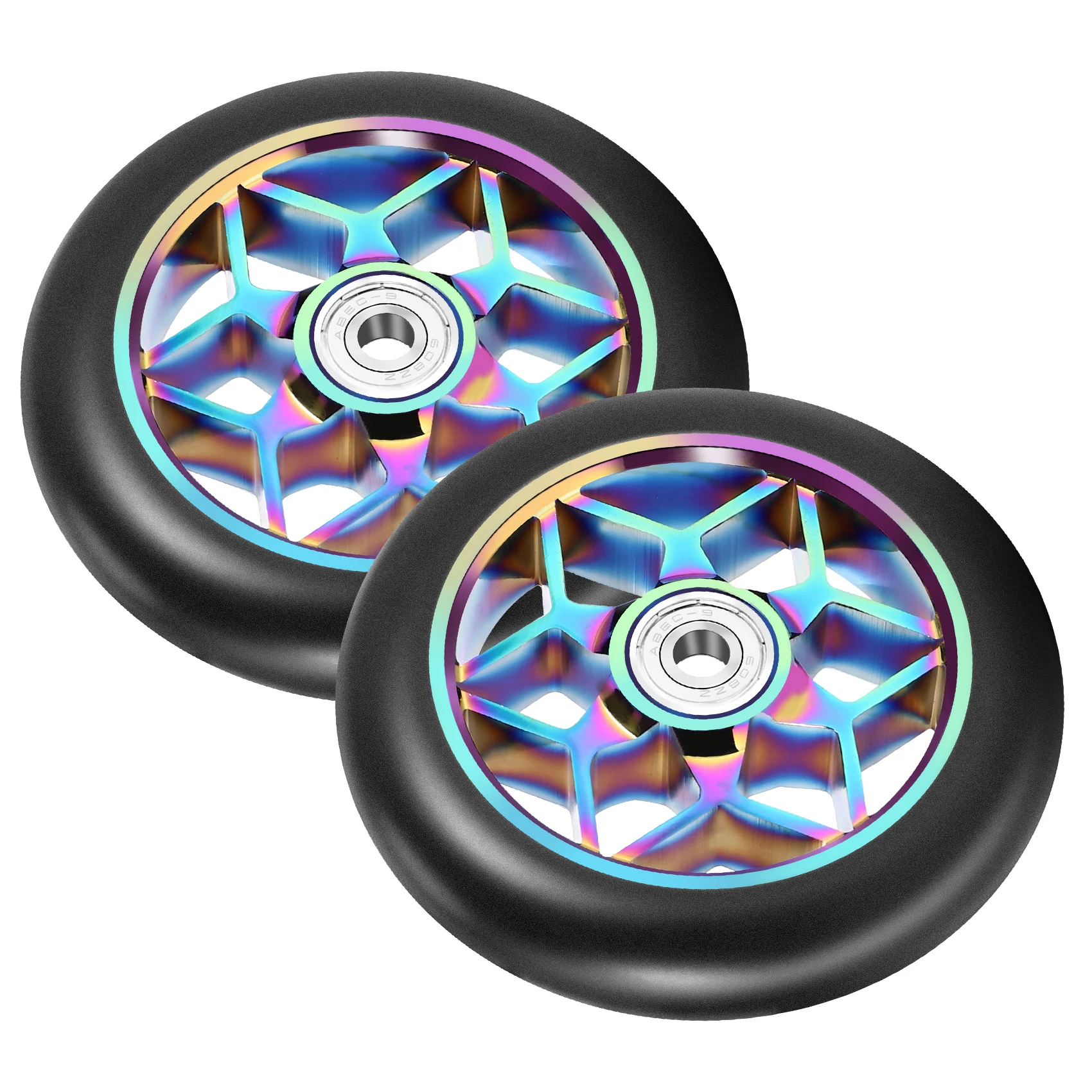 2 Pcs Scooter Accessories 110mm Scooter Wheels Colorful Pu Wheels Thick Stunt Car Wheels with Bearings(Black)