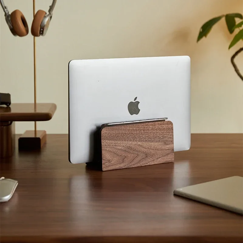 

Walnut Notebook Stand,Minimalist Apple Holder, Desktop Vertical Stand,Double Slot Game Storage Rack, Sleek Prop, Handy Organizer