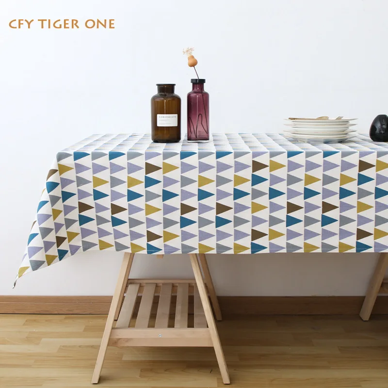 Nordic Triangular Geometry Tablecloth Antifouling Rectangular Tablecloth Washable and Oil Resistant Coffee Table Mat Table Cover