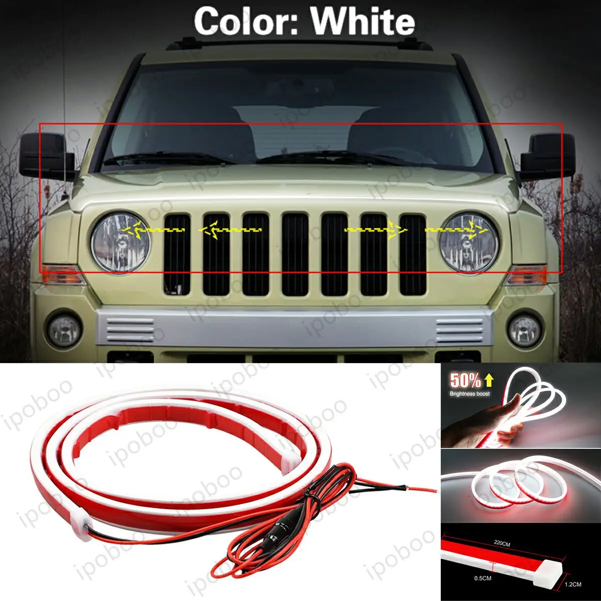 

86" LED Hood Light Strip For Jeep Patriot 2009-2016 Flexible Dynamic Scan Start Up Hoodbeam Kit Engine Cover Decoration Light