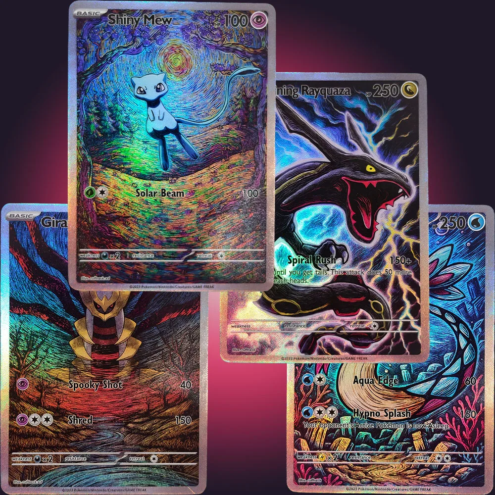 Selbstgemachte PTCG Englische Dark-Style Glänzende Rayquaza Mew Giratina Milotic DIY-Sammelkarten mit Textur Anime-Kartenspielzeug