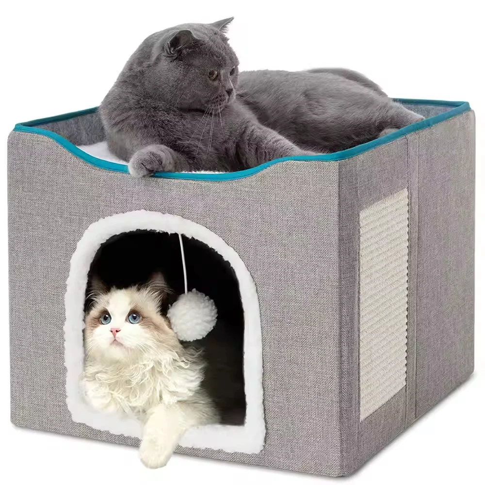 Songci Wholesale Cube Cute Foldable Folding Portable Fabric Multifunctional Indoor Cat Scratcher House Pet Bed