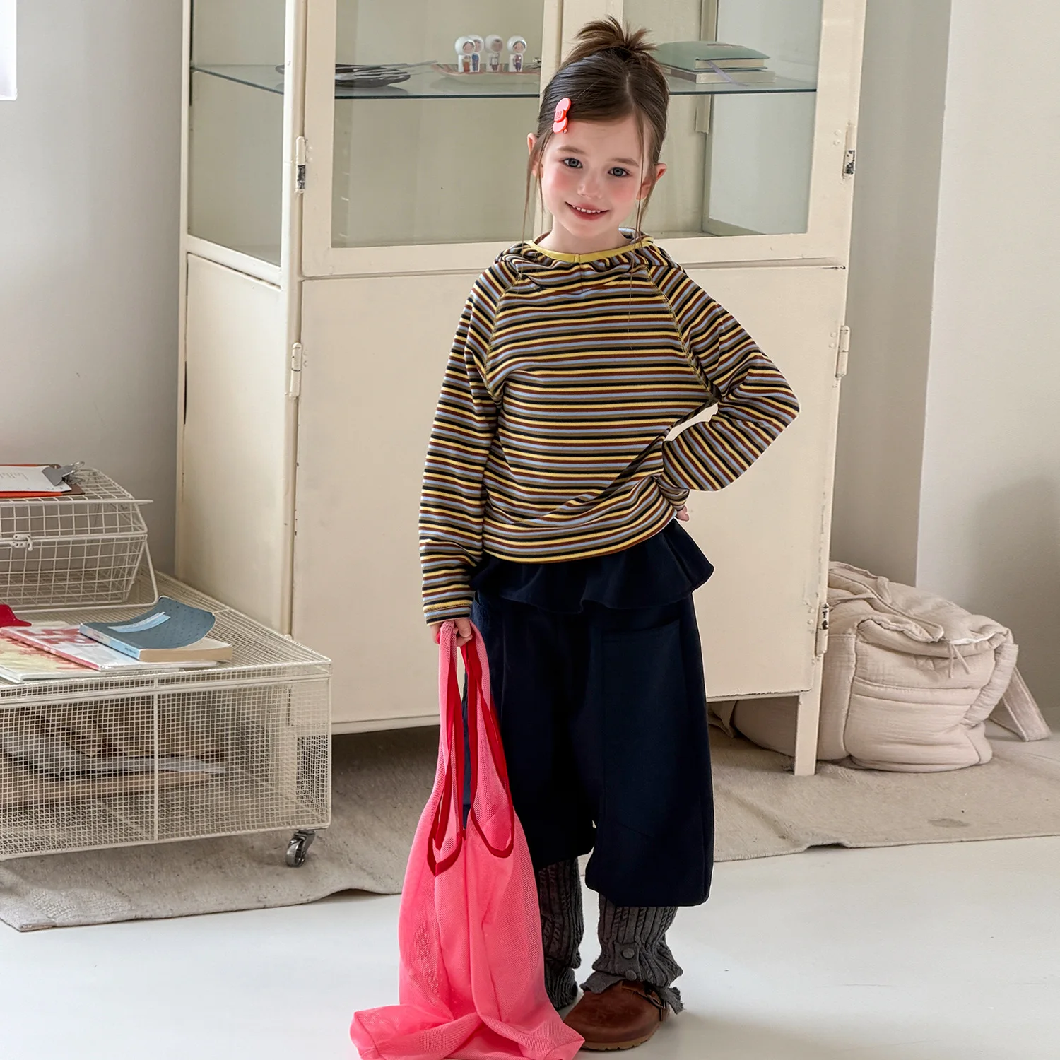 2026 Girls Good Shirt, 2026 Spring and Autumn New Style,Beautiful Multi-colored Striped Shirt, American Style