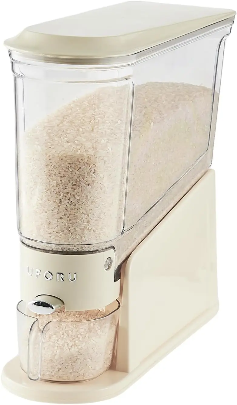 

Диспенсер для риса, 11 фунтов, тонкий контейнер для сухих продуктов без BPA, влагостойкое хранение зерна, кремово-белый