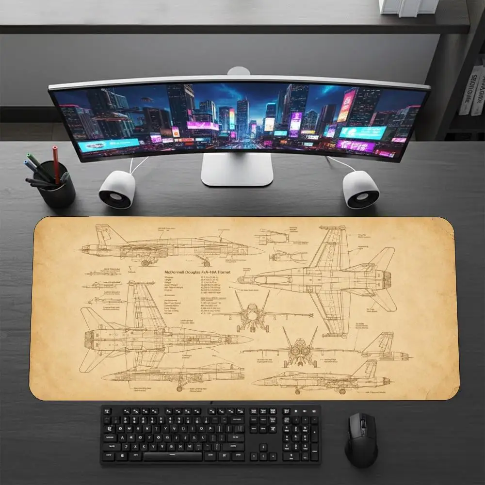 Large XXL F/A-18 Hornet Blueprint Mousepad Deskmat Non-Slip Overlock Rubber Keyboard Table Mats Office Game Gaming Accessories