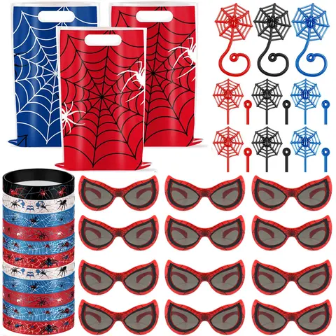 40pcs Spiderweb Birthday Party Decoration Boys Spiderweb Gift Bags Bracelet Sunglasses Cobweb Birthday Party Favors