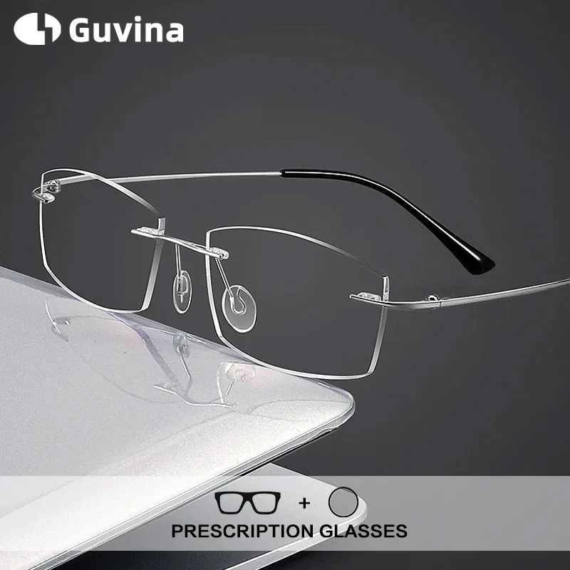

Guvina Titanium Rimless Reading Glasses Men Photochromic Anti Blue Light Frameless Glasses Frame Customized Prescription Eyewear
