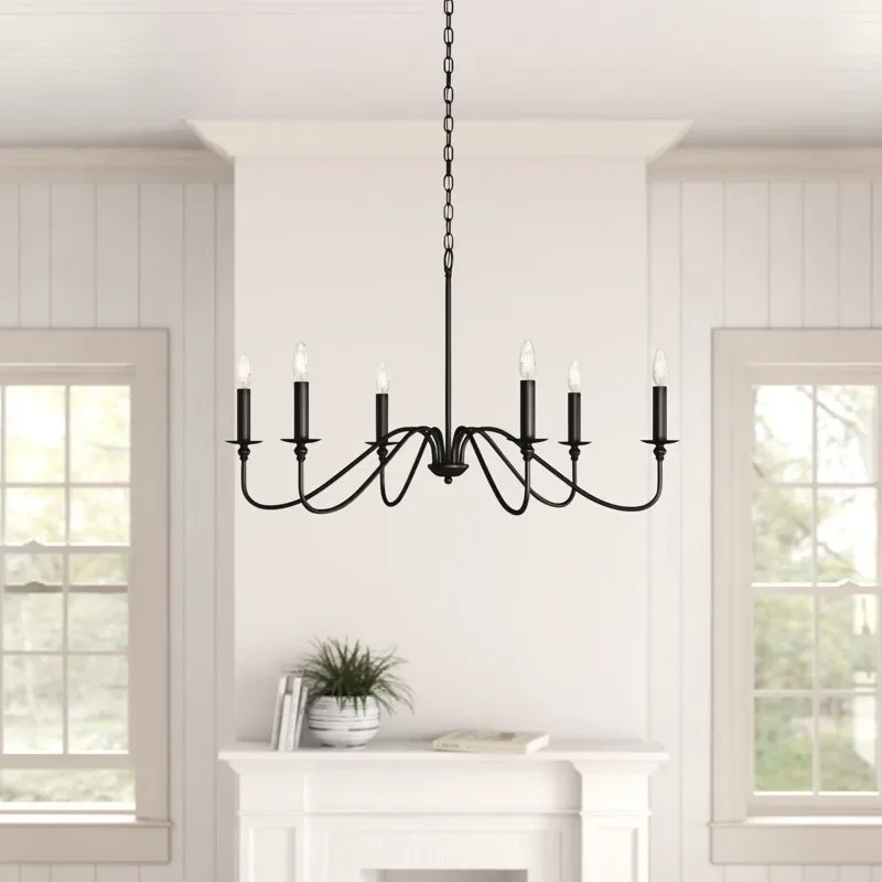 Vintage Style Black 6 Light Chandelier Inspired By Classic Candles Great To Bedrooms Studies Suitable for Various Home Decors.