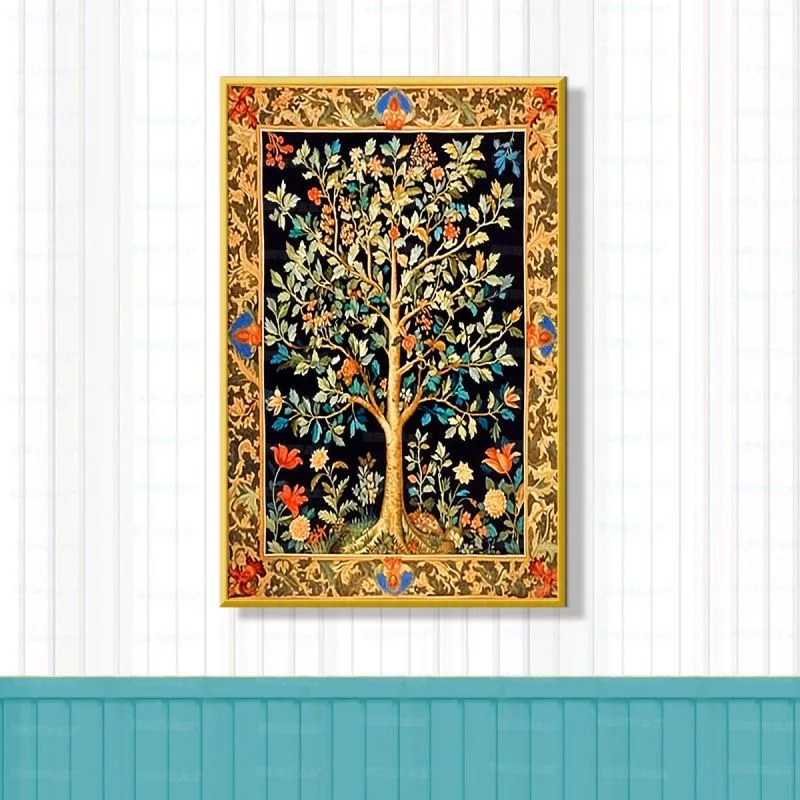 

DIY Cross Stitch Kit Full Embroidery Set Money Tree of Life Morris Flower Pattern Needlework for Home Wall Decor Creative Gift