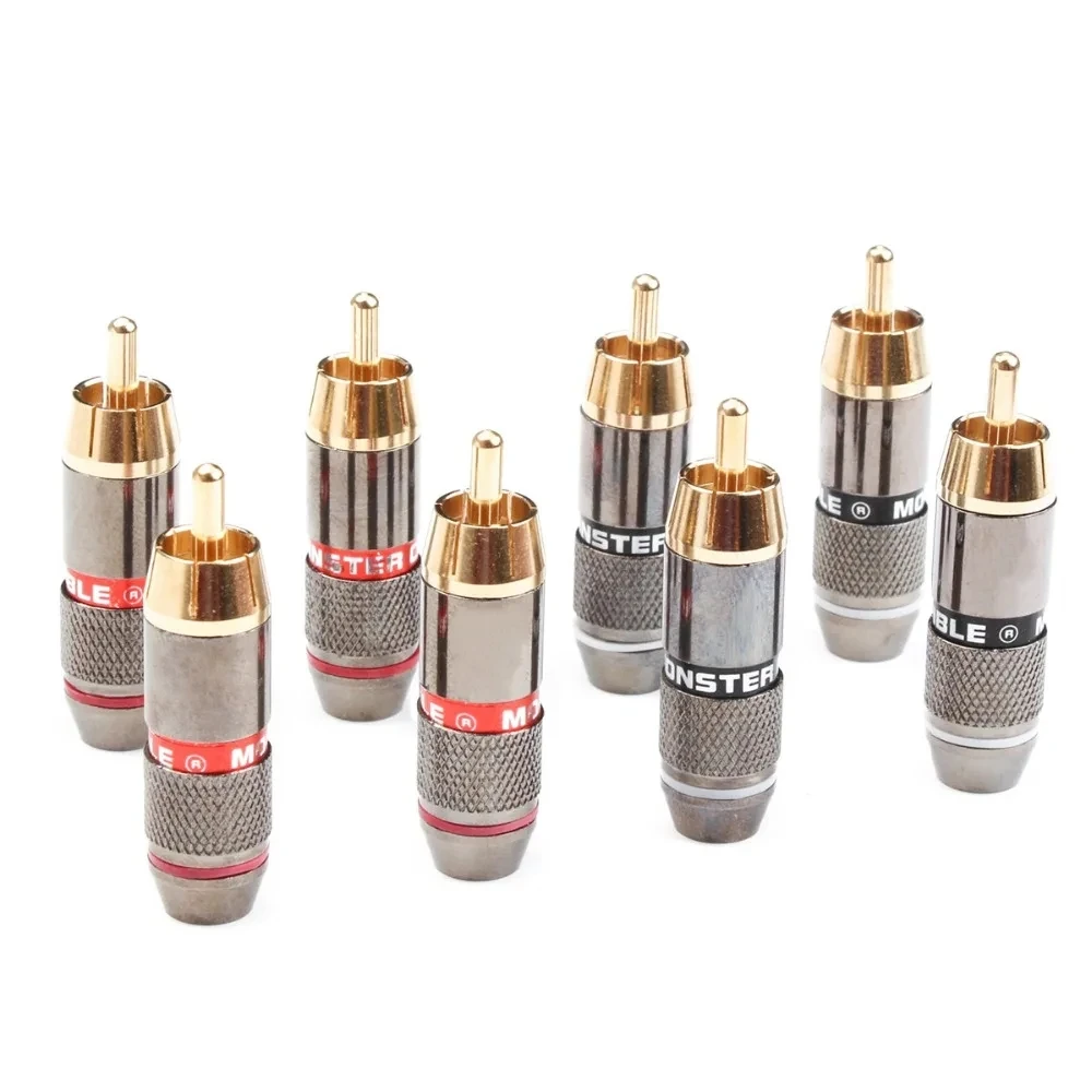 Hifi 4Pcs RCA Banana Plug Gold Plated 6mm Male  Double Self-Locking Lotus Wire Connectors Speaker Audio Adapter Kit