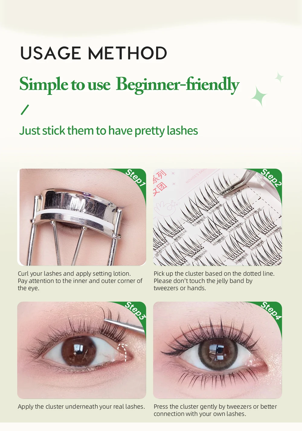 Yelix Kein Kleber erforderlich, falsche Wimpern, großes Fassungsvermögen, 10-reihig, kleberfrei, flauschige Cluster-Wimpern-DIY-Erweiterungen – Detail 14