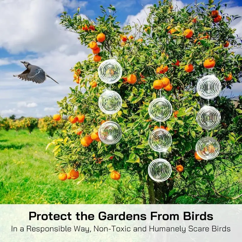 Stainless Steel Reflective Bird Repellent With Hook 3D Rotating Heart Wind Chime Bird Deterrent Farm Garden Hanging Decor