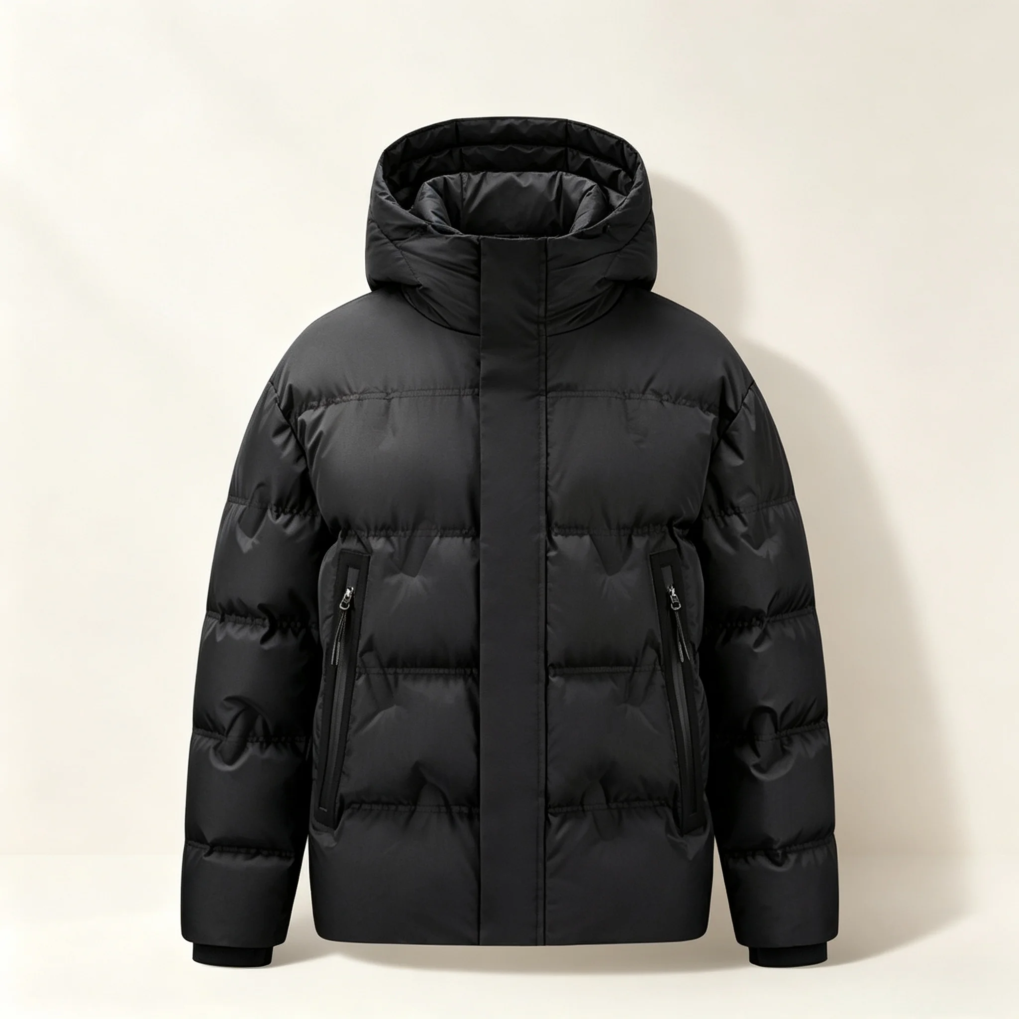 Thick Warm Unisex Hooded Puffer Coat 85% Duck Down Nylon Fabric Zipper Pockets Multiple Colors Outdoor Winter Down Jacket