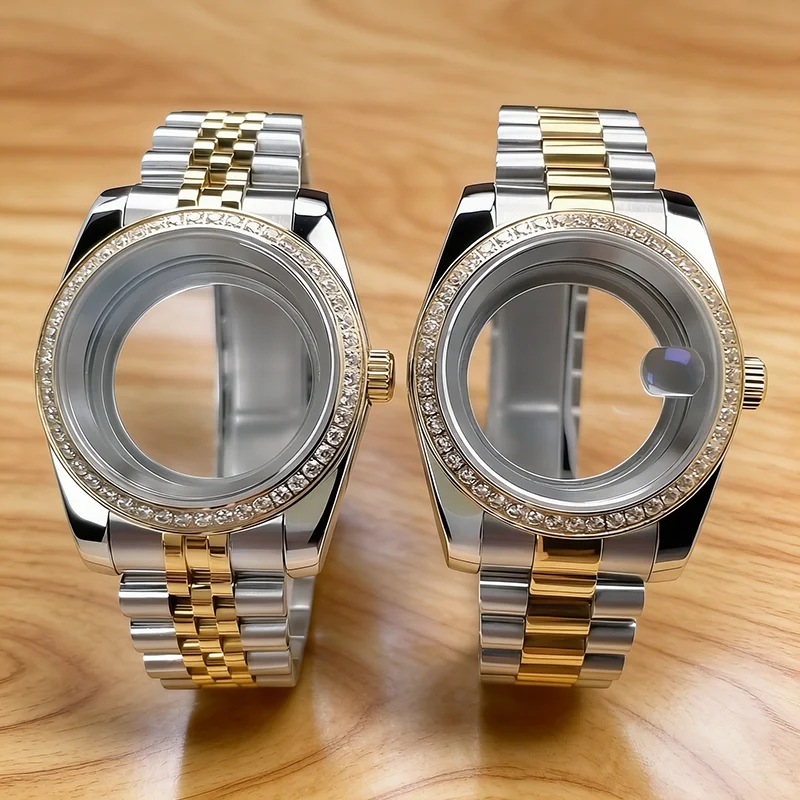 NH35 Case Two Tone YG Gold Diamond Bezel for NH35 Movement 36/39mm Sapphire Crystal Screw-In Crown Jubilee President Bracelet