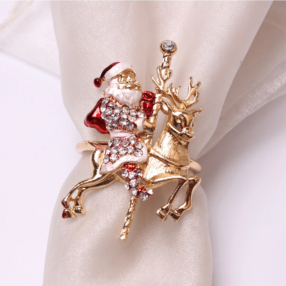 Christmas Festival Deer Napkin Buckle Elk Snow Gold Napkin Holder Bell Christmas Tree Napkin Ring Dinner Table Decoration