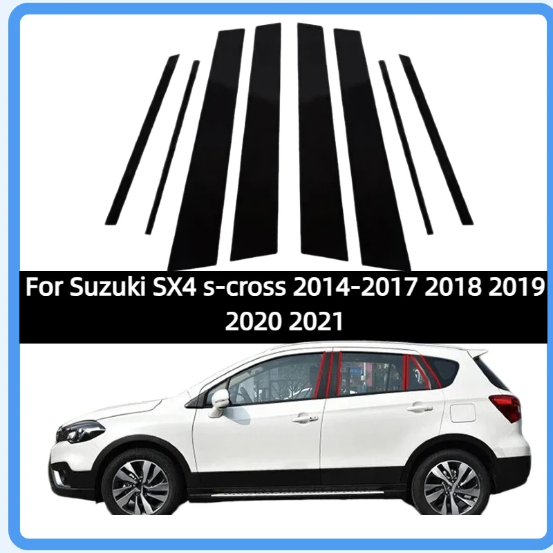 

8 шт. глянцевых черных накладок на стойки дверей для Suzuki SX4 S-Cross 2014-2021, декоративные наклейки на окна