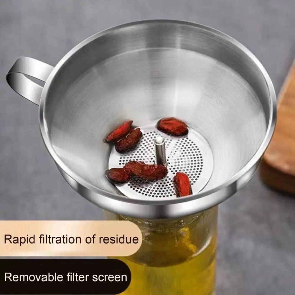 Stainless Steel Funnel Kitchen Oil Liquid Metal Funnel with Detachable Filter Wide Mouth Funnel for Canning Kitchen Tools