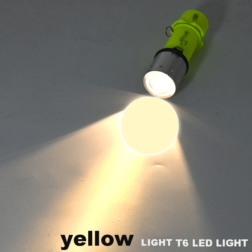 Diving Plastic Flashlight,Submarine Safety Waterproof Torch Light, Yellow light T6 LED waterproof 50 meter flashlight