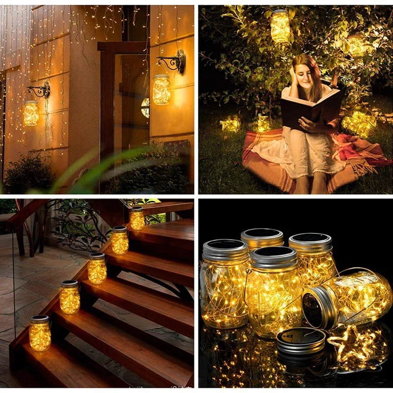 Imagem -04 - Solar Led Mason Jar Garrafa String Luz Impermeável Lanterna Portátil Lâmpada Pingente ao ar Livre Decoração de Natal