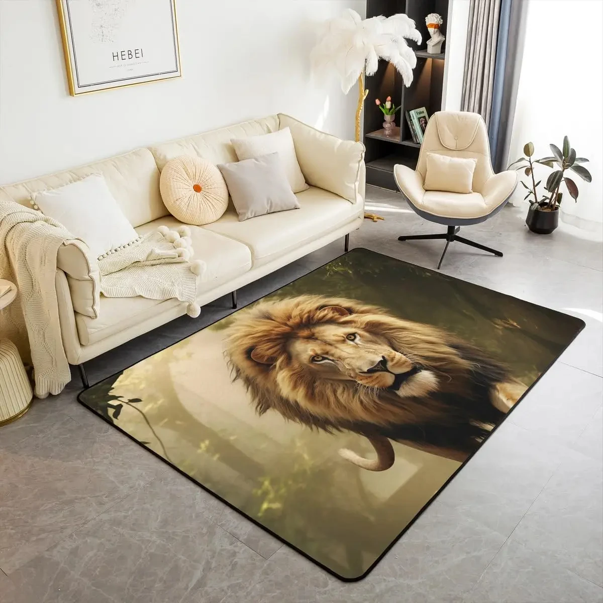 Lion Carpet African Wild Animal Area Rug for Bedroom Living Room Playroom Decor Lionesses Wildlife Doormat Non-slip Floor Mat