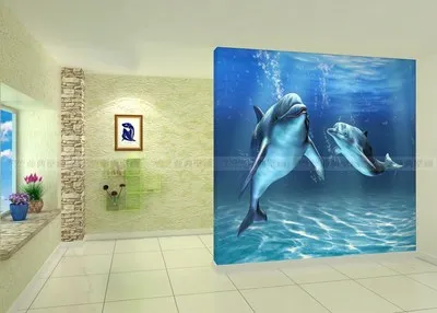 custom 3D dolphin ocean mural cartoon living room sofa bedside dining room children's room background wall wallpaper bedroom 8d