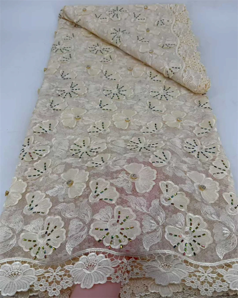 

African Guipure Cord Lace Fabric With Rhinestone 2026 High Quality Water Soluble Lace Nigerian Party Dress Sewing