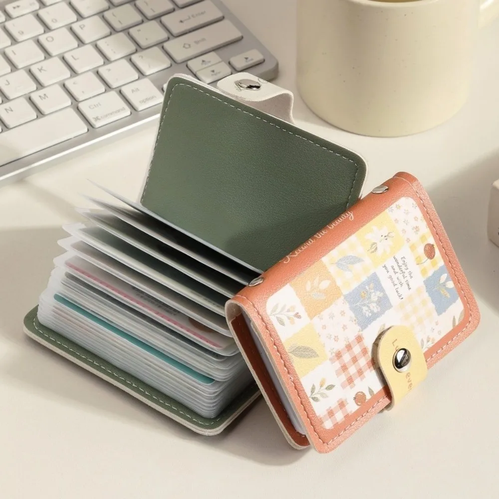 PU Leather Credit Card Holder Wallet Lightweight Waterproof Coin Purse Large Capacity Floral Plaid Pattern Mini Card Case Women