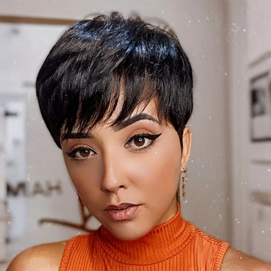 

6-дюймовый короткий парик с стрижкой пикси, прямые бразильские человеческие волосы, полный короткий парик боб машинного производства для повседневного ношения