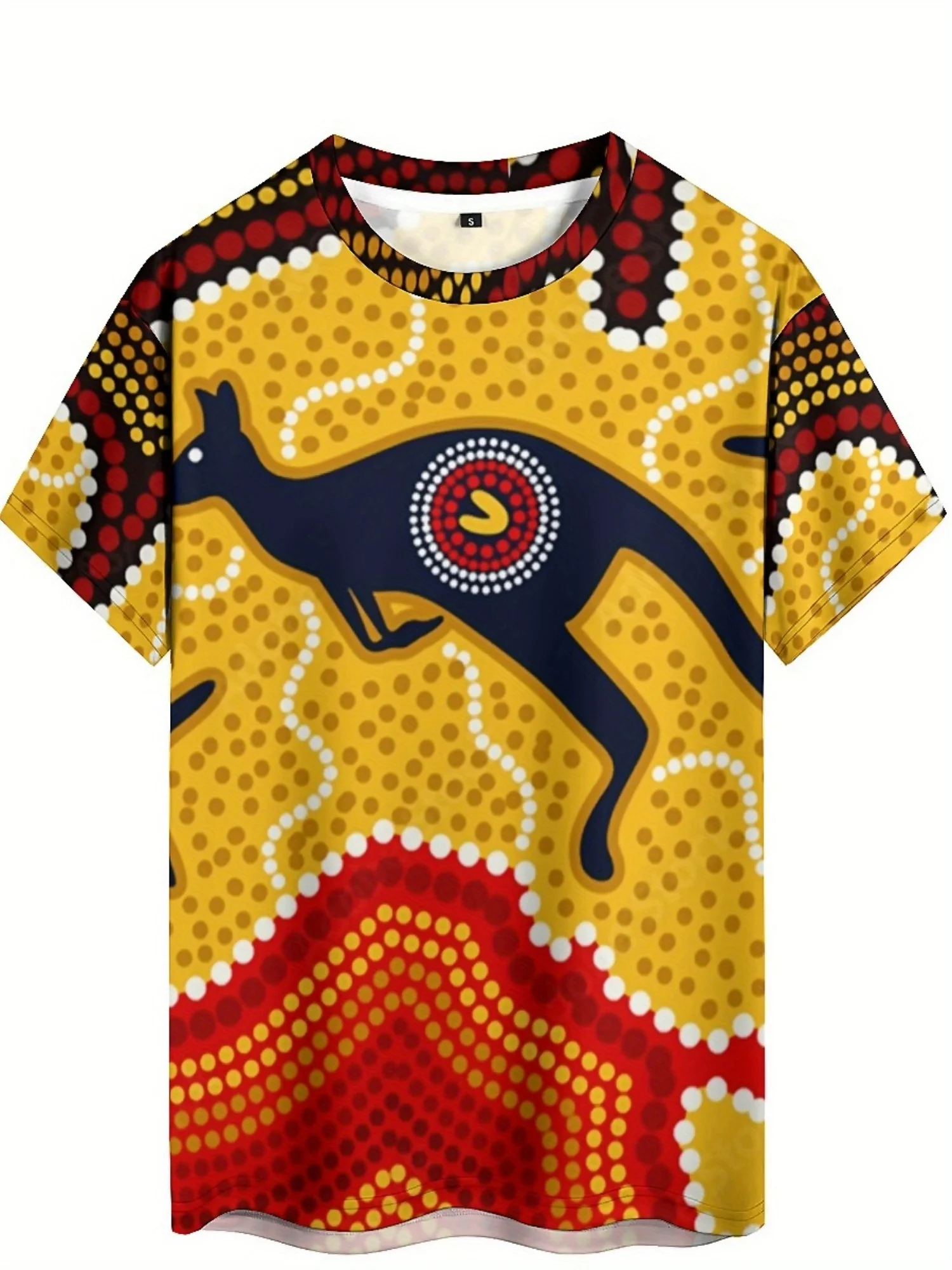 Men's Retro Y2K Kangaroo 3D Graphic T-Shirt Vibrant Abstract Animal Design Soft Round Neck Short Sleeve Tee for Outdoor