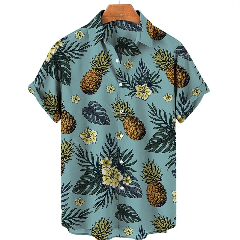 Summer Hawaii Vacation Shirts 3d Print Pineapple Blouses For Women Fashion 2023 Short Sleeve Turn-down Collar Loose Breathable