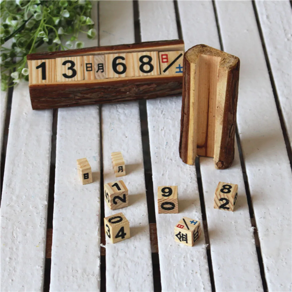 

2 PCS Wooden Calendar Office Decorations Desktop Planner Perpetual Retro Creative Table Ornament Manual DIY Decorate