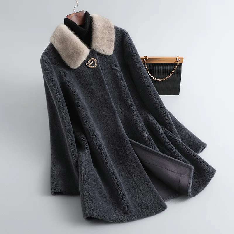 

Гранулированное пальто для стрижки овец, женское среднее и длинное меховое пальто из меха норки для женщин среднего и пожилого возраста