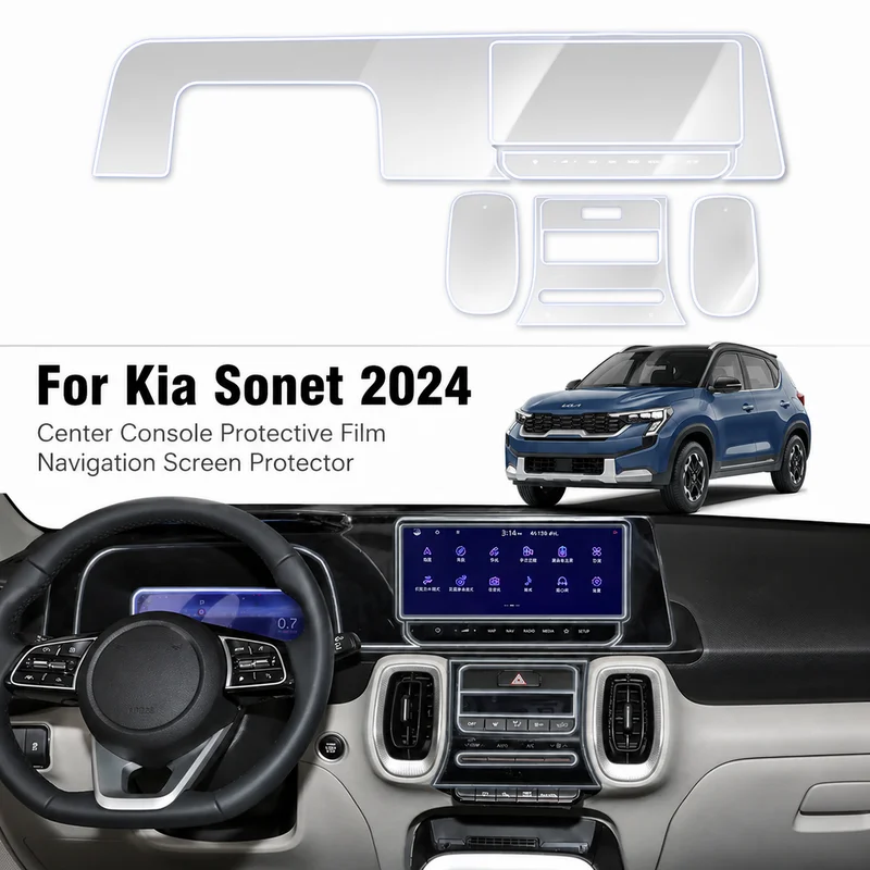 For Kia Sonet 2024 Center Console Protective Film Navigation Screen Protector Interior Trim Film Car Decoration Accessory