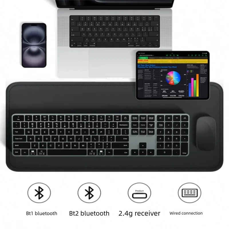 Ifacemall Bluetooth Keyboard&Mouse Set Quiet Typing 78 Keys 3 Devices Aluminum Keyboard Connected Rechargeable Wireless Keybaord