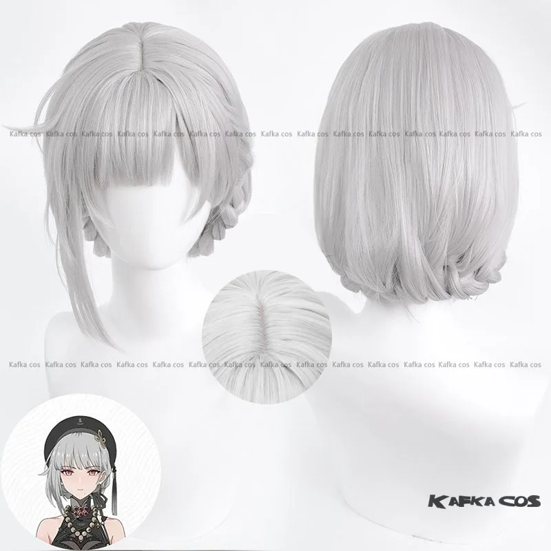 Game Wuthering Waves Sanhua Cosplay Wig 45cm Silver Gray Short Hair Glacio Mutant Resonator Jinhsi Jinzhou Halloween Party Women