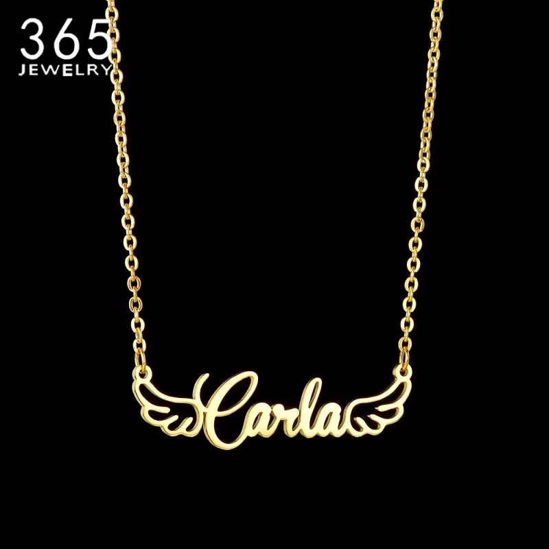 

Персонализированное модное ожерелье из нержавеющей стали с крыльями ангела, стильная табличка с именем, индивидуальное колье для девочек и женщин, украшения на день рождения