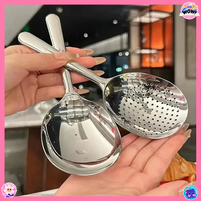 

1Pc Stainless Steel Ladles For Serving Soup Rice Serving Spoon Drain Hole Heat Insulated Handle Kitchen Utensils For Daily Use