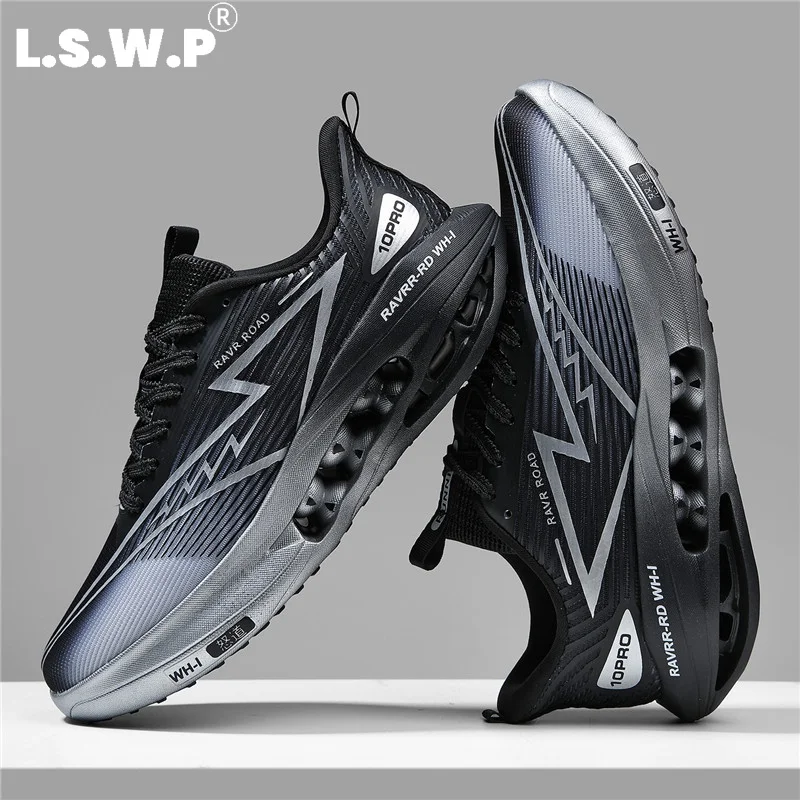 Men's Running Shoes, Tennis Shoes, New Hollow Particle Cushioning Running Shoes for Men and Women, Gradient Stripe Fly-Knit Breathable Upper, Lightweight Non-Slip Professional Racing Running Shoes, Student Fitness Test Jogging Casual Sports Shoes