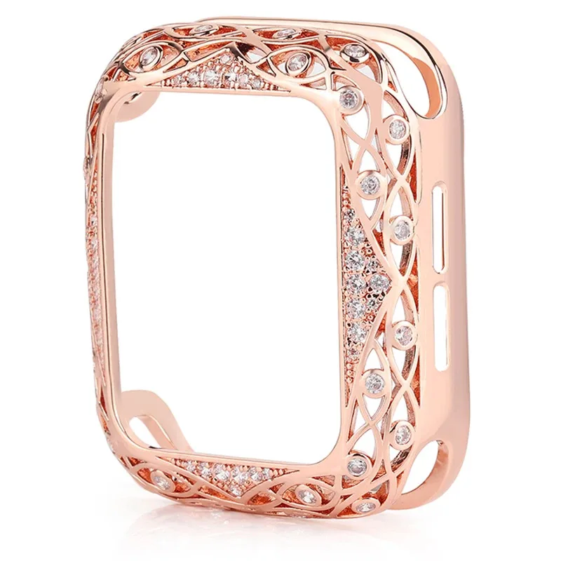 

Carved Copper Luxury Bumper for Apple Watch Case 44/40mm 42/38mm Diamond Bling Cover for iWatch Series 7 SE/6/5/4/3/2 45mm 41mm