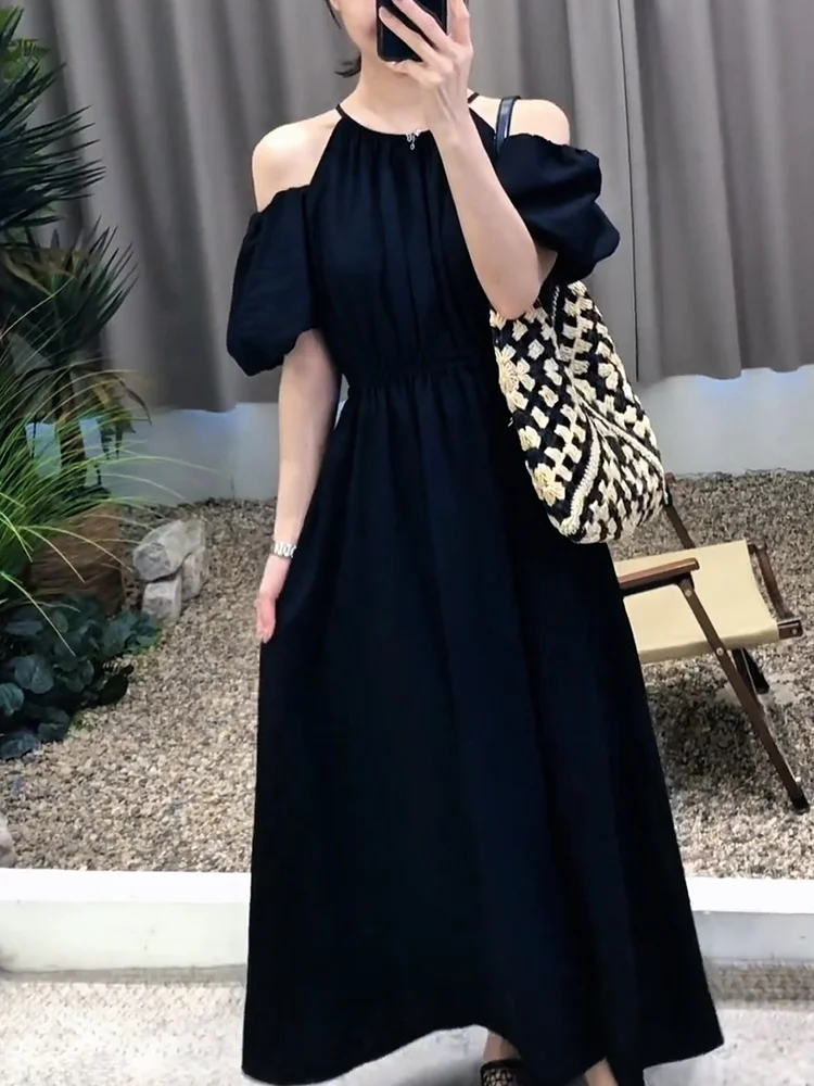 

Женское модное длинное платье Ele Oulder Bared Dr больших размеров, лето 2022, универсальное корейское платье для похудения...