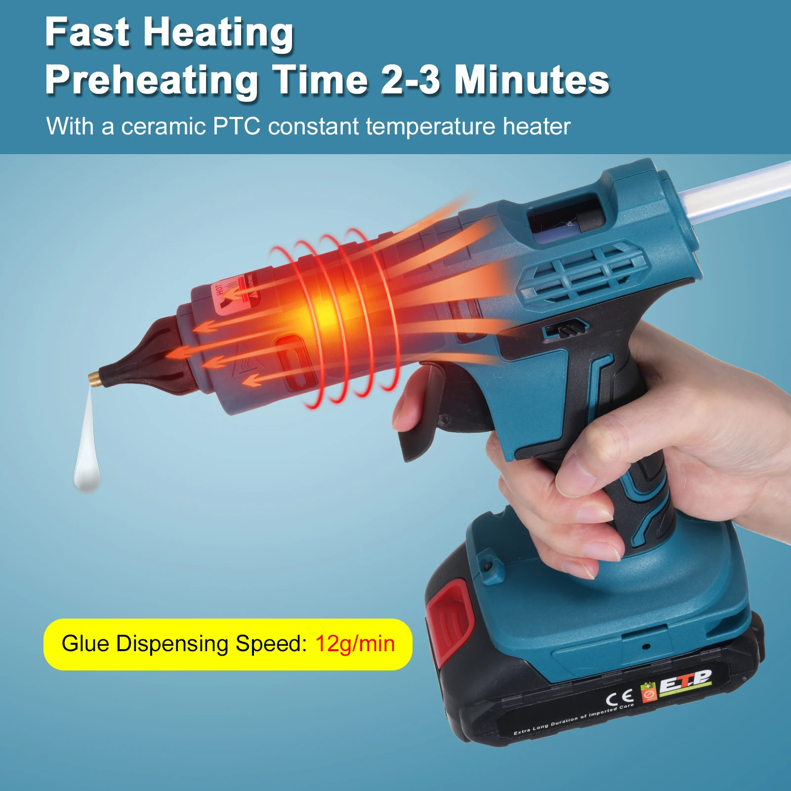مسدس الغراء الساخن اللاسلكي تسخين سريع مع 20 قطعة عصي الغراء الساخن مصباح ليد لإصلاح الأثاث مع بطارية 18 فولت 1300 مللي أمبير في الساعة #5