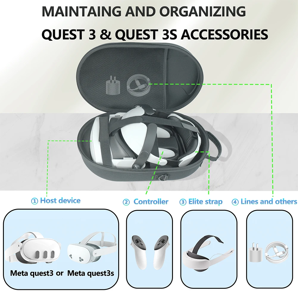 VR Glasses Storage Bag Shockproof Travel Case EVA for Meta Quest 3/Quest 3S/Pico 4 Ultra VR Headset
