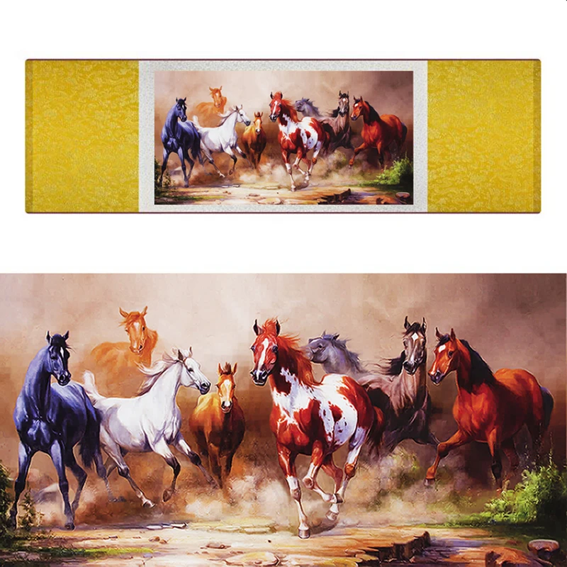 top quality Chinese Horse silk painting  Horse art painting Silk scroll art painting eight horse painting19062710