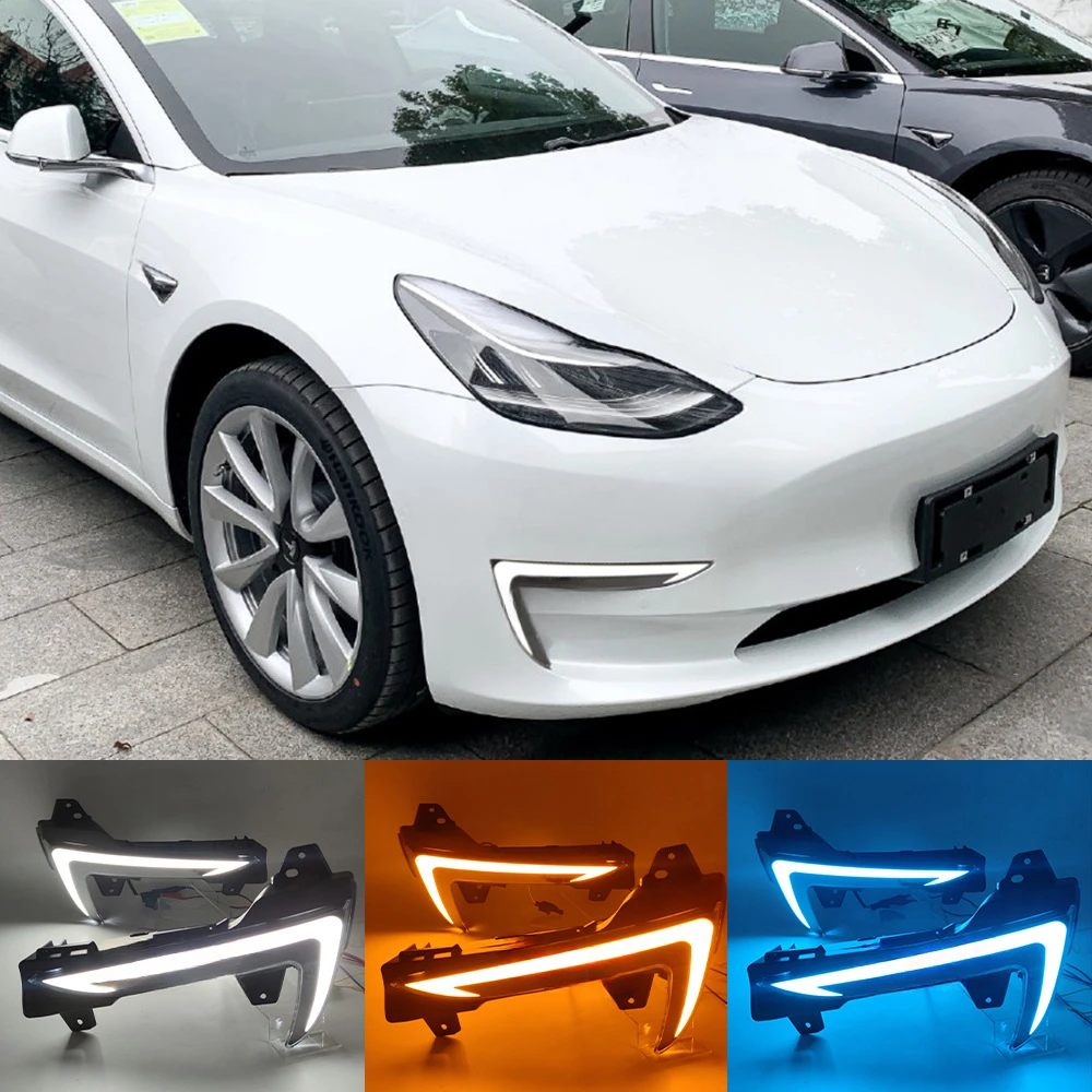 Suitable for Tesla 19-23 Model3 Daytime Running Lights ModelY Front Fog Lights LED Daytime Running Lights Water Flow