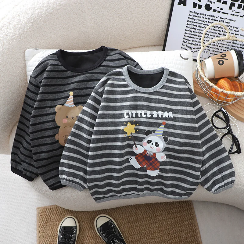 

Детский весенний полосатый топ с длинными рукавами для детей от 2 до 6 лет, пуловер с мультяшным принтом, повседневная верхняя одежда с круглым вырезом, свободная рубашка для мальчиков и девочек