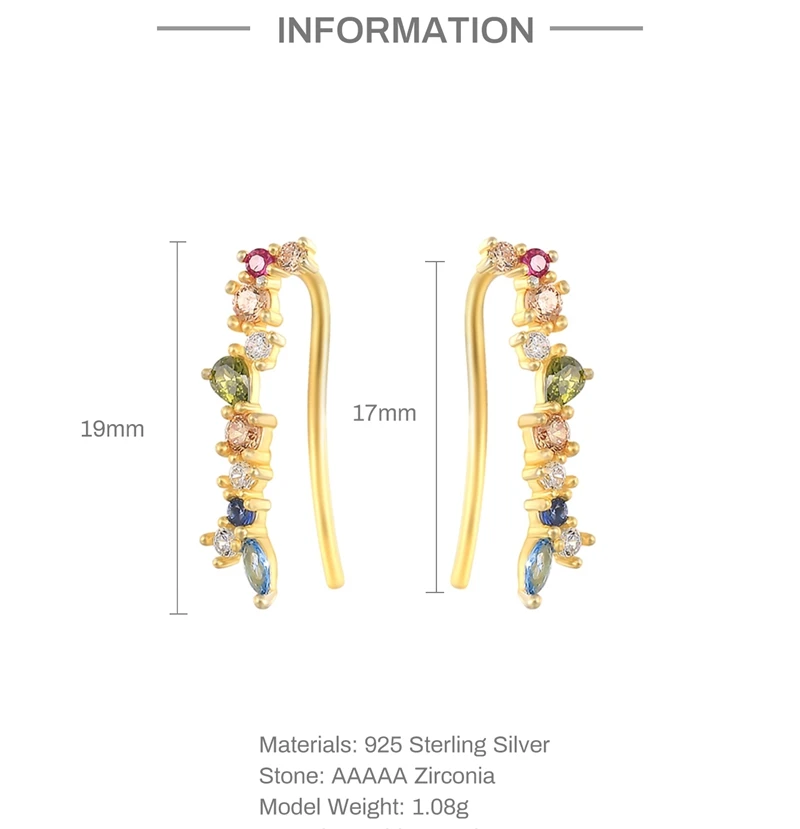 Aide 925 Sterling Silver Colors Ear Hook Clip on Earrings for Women Zircon Climbing Ear Cuff Earring Fashion Fine Jewelry Gift