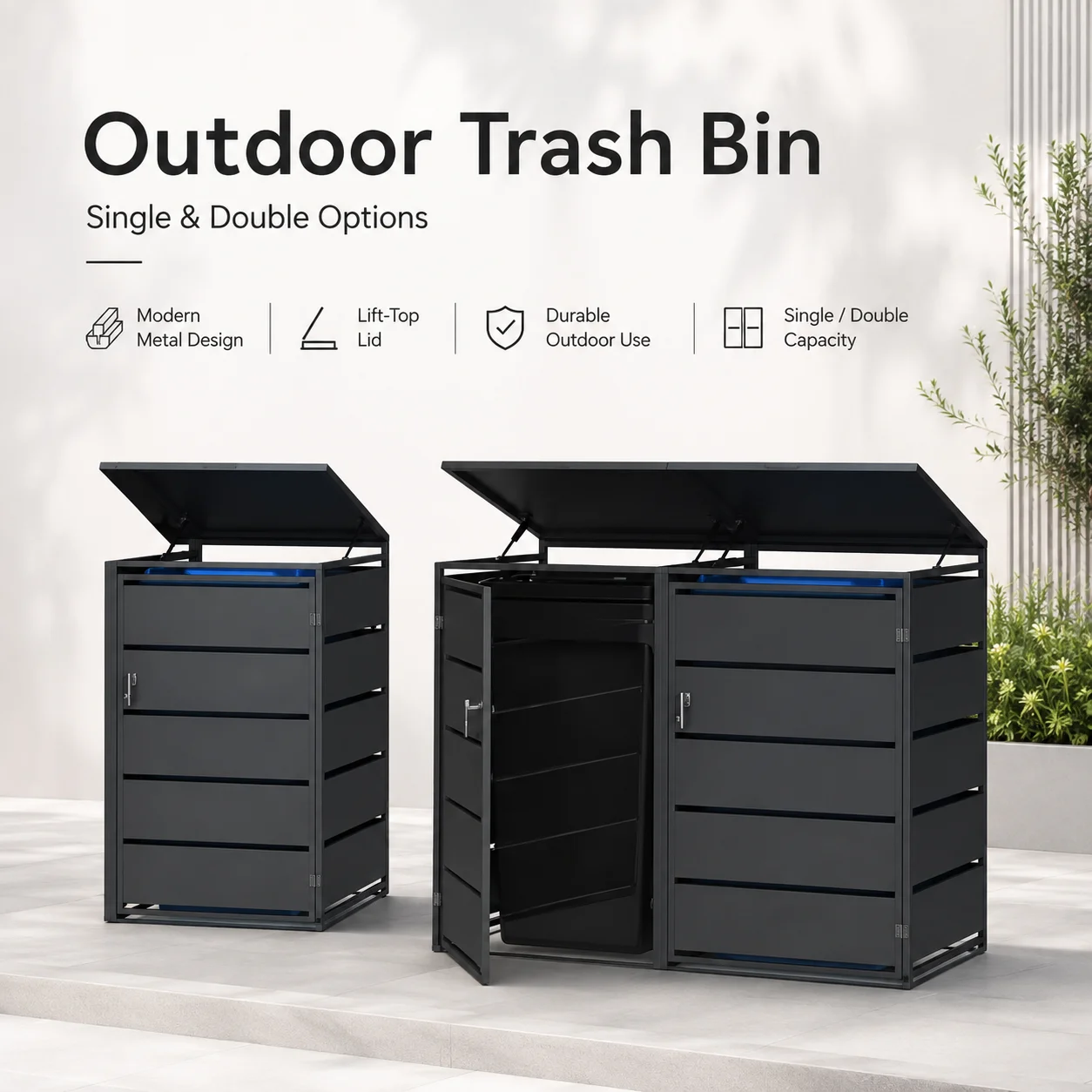 Outdoor Aluminum Garbage Bin Trash Can Waste Receptacle Rust Resistant Modern Design for Residential Yard Garden
