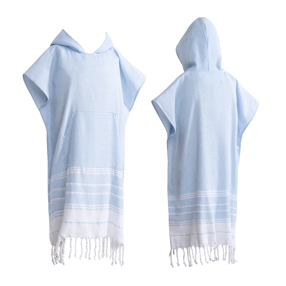 Wearable Turkish diamond plaid beach towel sandproof and quick-drying 100% cotton surf poncho bathrobe hooded wetsuit change of view 4
